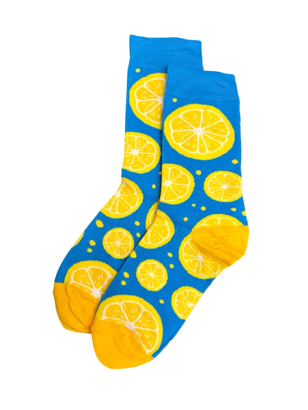 Lemon Novelty Crew Socks Blue Yellow Citrus Fruit One Size